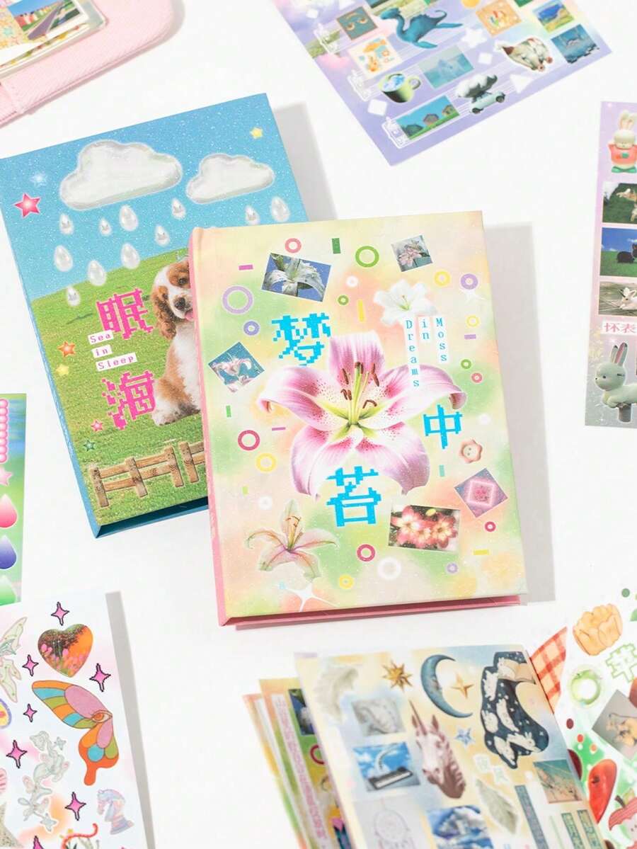 30 piezas Libro de pegatinas recortadas, Serie de crecimiento de sueños, Libro de pegatinas de animales decorativo DIY creativo para diario - Multicolor - Ver 1