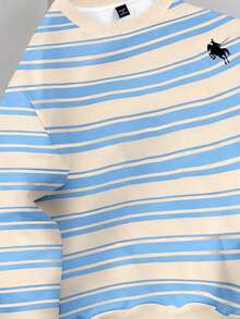 Manfinity Joysei Men's Crew Neck Striped Knight Pattern Casual Versatile Commuting Long Sleeve Pullover Sweatshirt - Multicolor - View 4