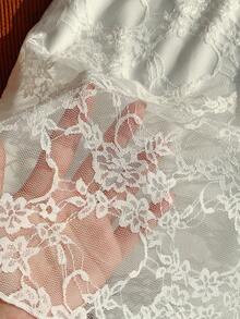 SHEIN EZwear Sommerrock für Damen Einfarbig mit Kontrastspitzenstickerei