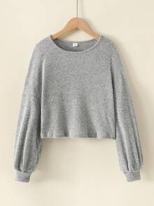 SHEIN Tween Girl Student Clothes, Lantern Sleeve Basic Style, Back To School, Opening Ceremony, Daily Wear, School, Travel, Sports, Winter - Light Grey - View 3