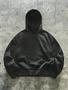 AXEPEAK 男士秋冬连帽卫衣 时尚字母毛巾刺绣宽松版上衣 - 深灰色 - 查看 2