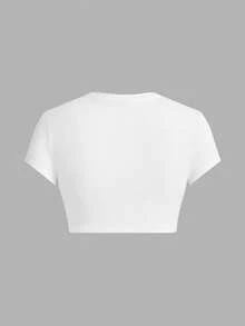 SHEIN EZwear 3件套蝴蝶结樱桃印花圆领短袖修身露脐女式T恤，适合夏季穿着 - 彩色 - 查看 10