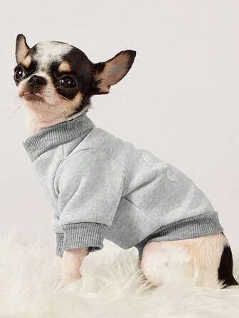 PETSIN 1pc White Tractor Letter Printed Pet Hoodie Gray Casual Style Autumn And Winter Thick Warm Pet Clothing