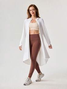 OutZeal Women UV Protection Quick-Dry Drawstring Waist Hooded Long Length Sun-Proof Jacket Daily Casual - White - View 9