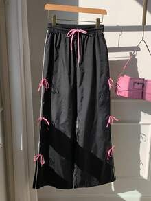 SHEIN EZwear Quần Nữ Có Trang Trí Nơ - màu đen - Xem 6