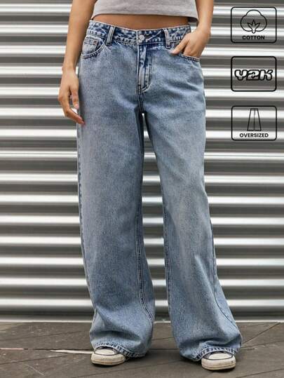 COUREZ 宽松版型浅蓝色水洗低腰牛仔裤，Y2K 复古棉质