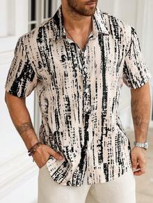 Manfinity Homme Plus Size Men's Tie-Dye Single-Breasted Casual Short Sleeve Shirt - Multicolor - View 6