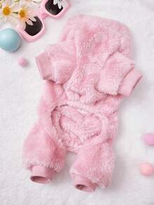 PETSIN Bộ đồ liền thân dày dặn dễ thương cho thú cưng – Bộ đồ ngủ bằng lông cừu bốn chân dễ thương dành cho chó và mèo nhỏ, trang phục ấm áp cho mùa thu/đông để vui chơi và thư giãn - Hồng - Xem 2