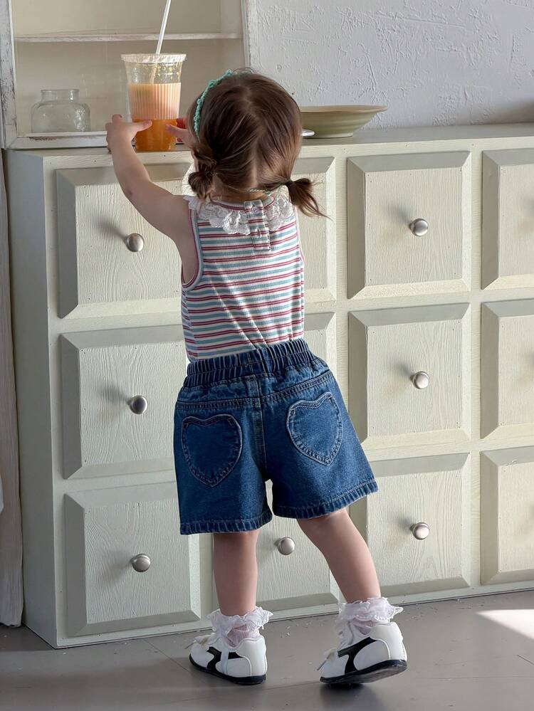 Toddler Girls' Casual Washed Heart Pocket Denim
