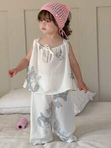 DAZY 2件套女婴休闲衬衫和宽松裤子家居服套装 - 米色 - 查看 4