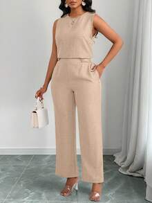 女士两件套服装 - 卡其色 - 查看 5