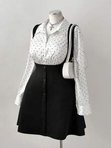 Sunspun Set 2 buc: cămașă cu mânecă lungă și fustă satinată verde-mazăre, croială în talie, potrivită pentru purtare zilnică, primăvară/toamnă și întâlniri.