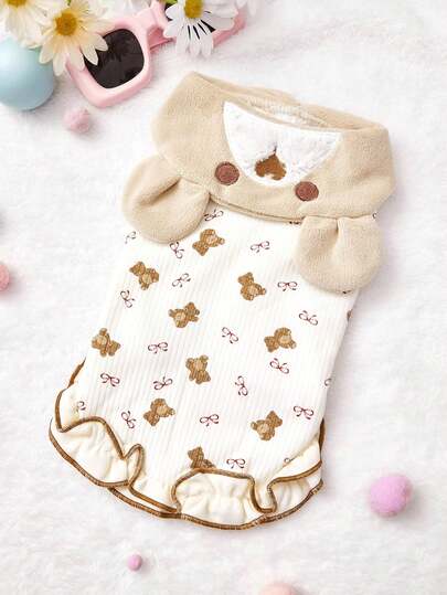PETSIN New Autumn And Winter Pet Dog Cat Clothes With Plush Home Clothes That Can Tow Khaki Teddy Bears
