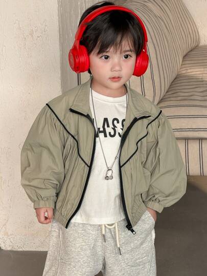 DAZY Chaqueta casual acolchada de manga larga de unicolor para bebés/niños pequeños