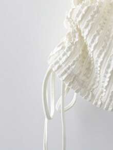 Modelyn Camiseta de manga corta casual de cuello redondo con textura, fruncida y con lazo delantero para vacaciones - Albaricoque - Ver 6