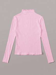 SHEIN EZwear Áo thun dài tay cổ bèo dáng rộng màu hồng dành cho nữ, kiểu dáng thường ngày. - Hồng - Xem 2