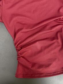 Glimmora 女士时尚褶皱酒红色二合一T恤 - 酒紅色 - 查看 5