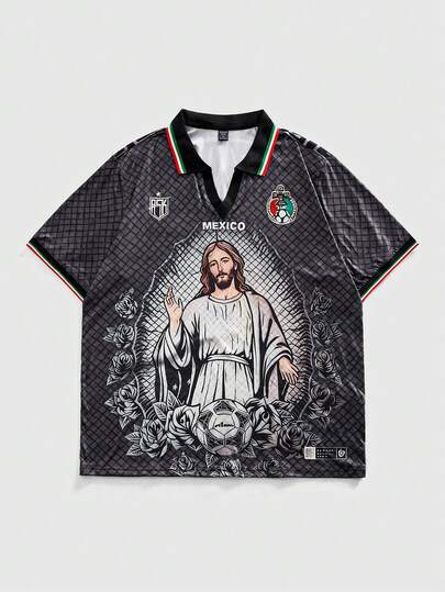 Religiöses Vintage Street Style V-Ausschnitt T-Shirt