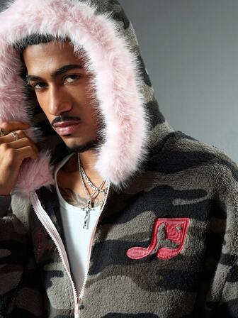 Street Life Felpa con cappuccio in pile con stampa mimetica da uomo, autunno/inverno