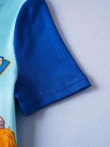 SHEIN | PAW Patrol Young Boy Cartoon Pattern Colorblock Short Sleeve Top And Shorts Snug Fit Pajamas Set - Blue - View 8