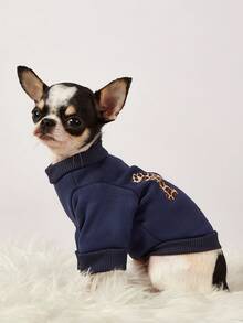 PETSIN 1件豹纹纽约字母印花宠物黑色休闲风秋冬加厚保暖宠物服装 - 黑色 - 查看 2