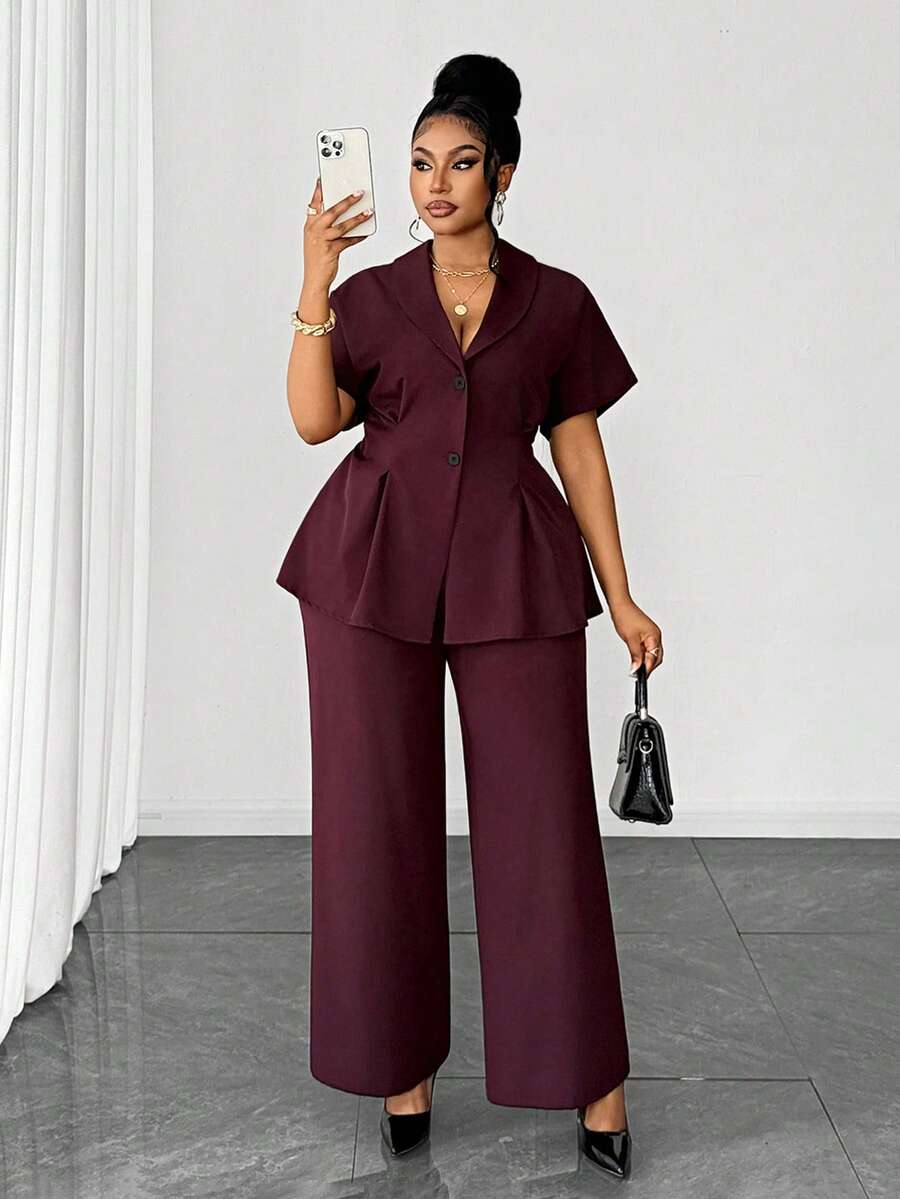 Maweii Bộ đồ nữ thời trang gồm áo cardigan cổ chữ V tay ngắn và quần ống rộng, trang phục nghỉ dưỡng thanh lịch, kiểu dáng tôn dáng, thiết kế độc quyền, cỡ lớn, thích hợp cho mùa xuân/hè/thu. - màu nâu - Xem 1
