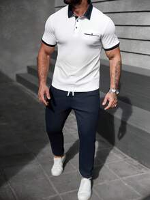 Manfinity Homme Men's Casual Commuter Polo Shirt & Drawstring Pants Set - White - View 1