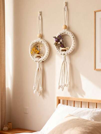 Madebyblanc 1 pieza Cesta colgante de flores simuladas tejida a mano de manera creativa, decoración sencilla para el hogar, dormitorio, alojamiento, pared de la habitación, adecuada para habitaciones de hotel, decoración de paredes de la mansión