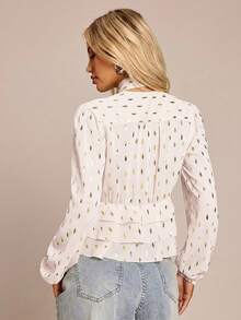 Glamine Charm Blusa casual da donna in stile francese con motivo a foglie metallizzate, orlo con volant staccabile, adatta per autunno/inverno - Rosa Baby - Visualizzare 2
