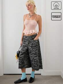 COUREZ Denim Camo Jorts /Y2K Street Wear Summer Outfits For Women Summer Shorts Vintage 100%Cotton - Multicolor - View 1