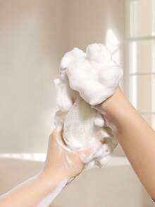 Madebyblanc 2-In-1 Bath Ball Towel Loofah With Drawstring Closure For Soap Soft Exfoliating Mesh Shower Sponge Skin Care Bathing Tool - White - View 8