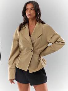 Glamine Chaqueta de mujer de unicolor con cintura fruncida, de uso casual y diario, con estilo retro de calle