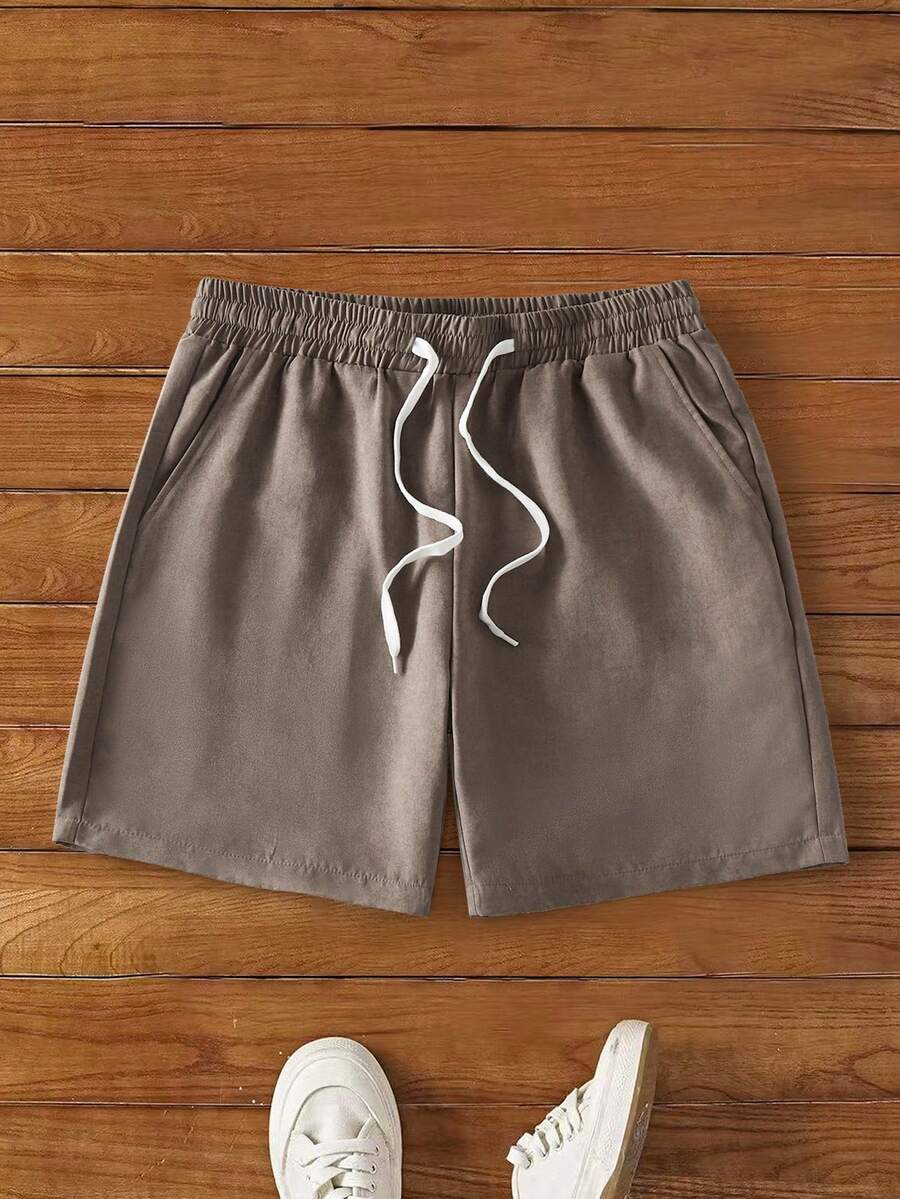 Manfinity VCAY Men's Solid Color Casual Shorts Men Grey Shorts Drawstring Shorts Men Khaki Shorts Men Drawstring Shorts Men Lounge Shorts Men Shorts Casual Brown Beach Shorts Beach Shorts For Men Jogging Shorts For Men Romwe Men Shorts - Multicolor - View 1