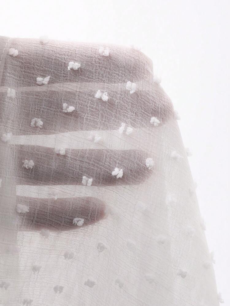 Textured Polka Dot Off-Shoulder Bow Tie Long Sleeve Elegant Resort Blouse For Women, Spring/Autumn