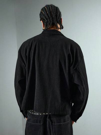 ROMWE MEN Street Life Veste casual polyvalente en velours côtelé de couleur unie pour hommes