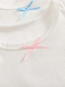 SHEIN 女婴时尚提花针织面料背心套装，多件套，夏季 - 白色 - 查看 3