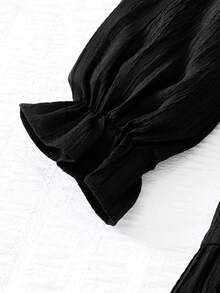 SHEIN 少女款黑色圆领宽松休闲连衣裙 - 黑色 - 查看 7