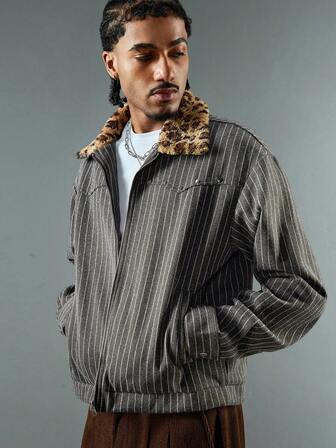 Street Life Veste cardigan pour hommes avec imprimé léopard, patchwork et clous