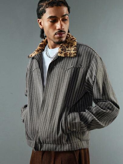 Street Life Herren Leopard Muster Patchwork Nieten Strickjacke