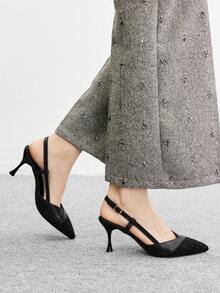 CUCCOO BIZCHIC Fashionable And Elegant High-Heeled Shoes For Women With A Patchwork Upper, Commuting Women's Shoes, School Style, Comfortable And Versatile, High-Heeled Shoes For Banquets And Parties Valentine's Day - Black - View 3
