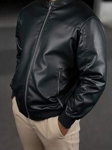 Chamarra Tipo Biker para Hombre Vinipiel con Botón Afelpada por Dentro - Negro - Ver 3