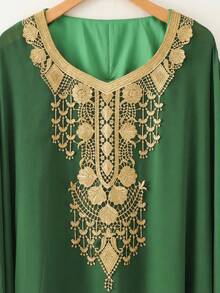 GlowEve 女士宽松V领蝙蝠袖印花连衣裙 - 綠色 - 查看 5