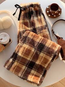 CovetEZ Women's Casual Front Tie Plaid Long Pants - Army Green - View 4