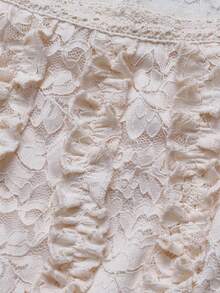 Sunspun Áo kiểu nữ cỡ lớn, thanh lịch, tay ngắn/tay lửng, chất liệu ren, màu trơn, cổ vuông, họa tiết hoa, thích hợp mặc mùa xuân/hè. - Màu be - Xem 5