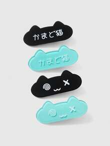 ROMWE Anime 4 PCS Random Cute Style Hairpins, Cat Duckbill Hairpins, Cartoon Style Hairclips - black and blue - View 5