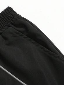 Girlism Tween Girls Black Knit Star Pattern Crop Top With Contrast Trim, Glow-In-The-Dark Reflective Tape, And Loose Fit Pants 2-Piece Tracksuit Set - Black - View 7