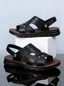 Sandalias De Piel Hombre Negras,Deportivas Al Aire Libre, Antideslizantes, De Suela Blanda Y Con Punta Abierta, Para Conducir Y Playa - Negro - Ver 1