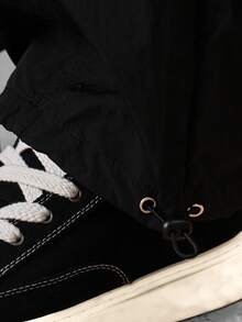 SUMWON Quần ống rộng dáng suông bằng nylon có dây rút và túi bên hông, phong cách đường phố thường ngày, thoải mái cho mùa đông và mùa xuân. - màu đen - Xem 7