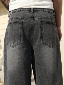 Manfinity Hypemode Men's Black Loose Fit Wide Leg Casual Jeans Baggy Jeans Men Wide Leg - Light Grey - View 8