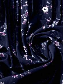 Linhara A Large-Sized Royal Blue Small Flying Sleeve Floral Shirt - Royal Blue - View 6